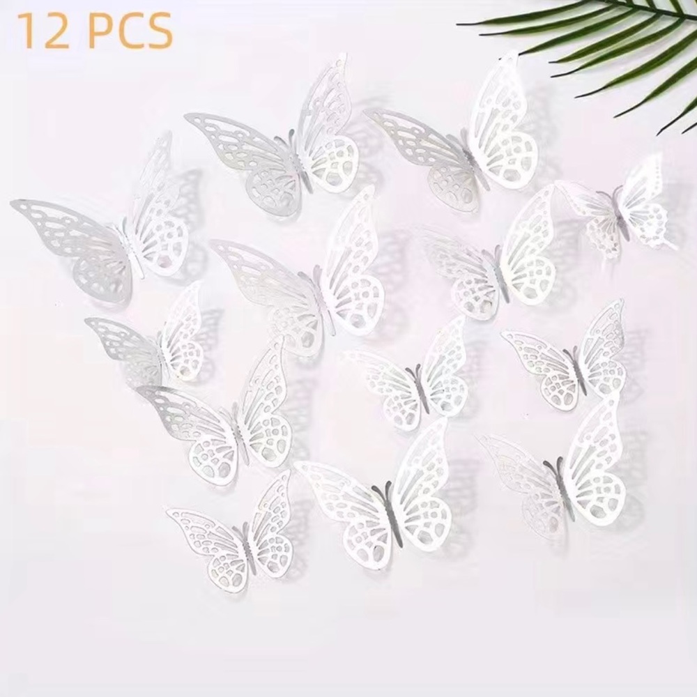 NWT - 12pcs: 3 Sizes 3D Butterfly Wall Decor - Silver